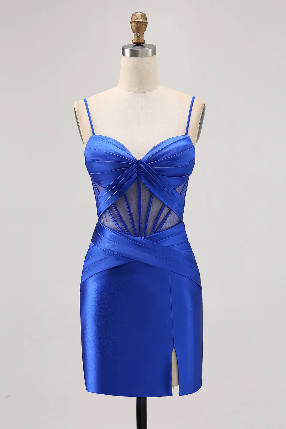 DingJi Wedding satin tight pleated corset short slit Homecoming Dresses